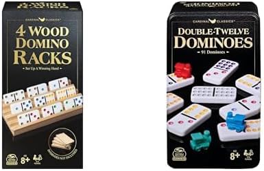 Spin Master Games Juego de Dominó Doble 12 con 91 Piezas y 4 Soportes de Dominó de Madera Paquete - Juego de Accesorios de Dominó Tren Mexicano para