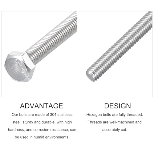 Image of METALLIXITY Hex Bolts (M6-1x100mm) 5Pcs, 304 Stainless Steel Coarse Fully Threaded Hex Head Screw Bolt Machine Screws - for Furniture Repair, Silver