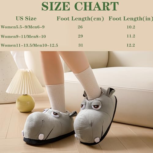 Image of Fluffy Hippo & Elephant Slippers - Oversized Warm House Slippers for Adults | Non-Slip Soft-Sole Indoor Slippers