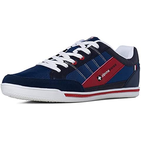 Alpine Swiss Mens Stefan Navy Suede Trim Retro Fashion Sneakers 10 M US Cover