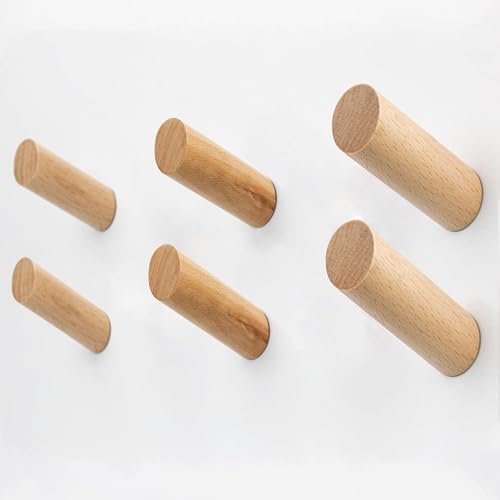 Image of evory 6 Natural Wood Hooks for Wall, Rustic Wooden Coat Hooks Wall Mount, Hat Hooks for Wall, Decorative Coat Rack Hangers, Heavy Duty Coat Hanger Hooks for Hanging Bags,Towels,Purse(Beech Wood)
