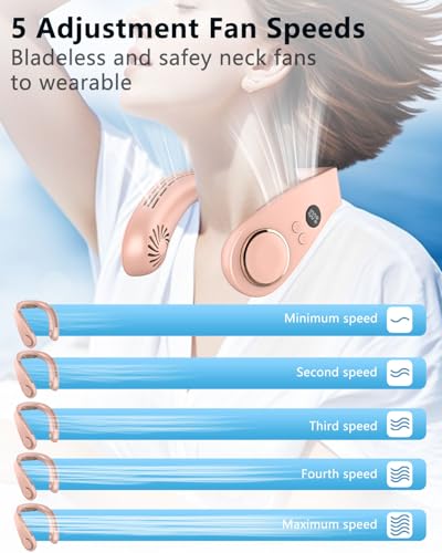 Image of Neck Fan that Blow Cold Air with Cooling Plate, Recharable 5500mAh Battery Powered, Potable Silent Mini Neck Air Conditioner, Cordless Leafless Quiet Face Fans for Kid Adults Travel Work Sports, Pink