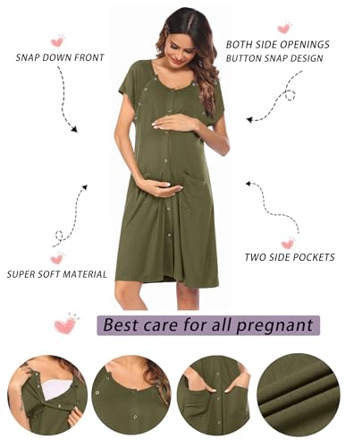 Image of Ekouaer Labor Delivery Gown Nursing Braeastfeeding Dress Maternity Clothes