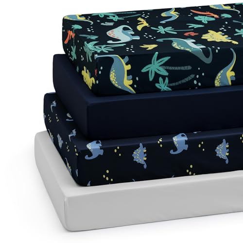 Image of PHF 4 Pack Soft Dinosaur Crib Sheets Fitted, Comfy Breathable Baby Sheets for Boys Girls, 28x52 Inches Fits Standard Crib and Toddler Mattresses, Dinosaur