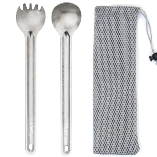 Tibest Titanium Spork Long Handle, Ultra Lightweight Camping Utensil for Backpacking Camping, Hiking, Outdoors