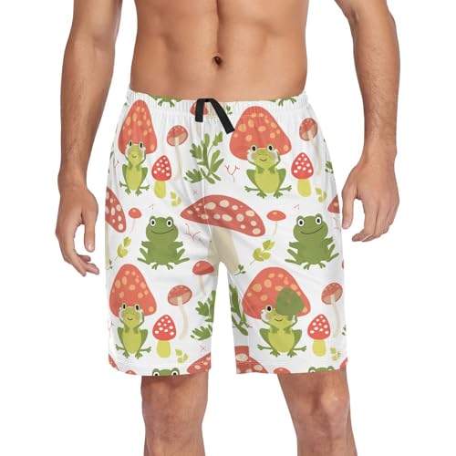 Frog with Mushroom Pajama Bottom Shorts for Men Soft Casual Sleep Lounge Shorts with Pockets S-XXL