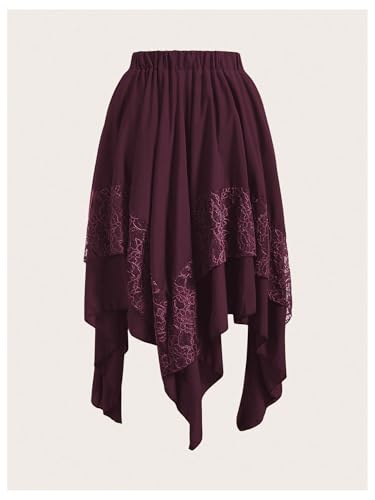 Verdusa Women's Renaissance Flowy Fairy Skirt Y2k Contrast Lace Layered Asymmetrical Midi Skirts2