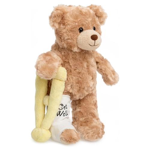 Jolitee Broken Leg Teddy Bear with Left or Right Cast and Crutch, 10.5 inches, Get Well Teddy Bear Recovery Gifts for Kids and Adults
