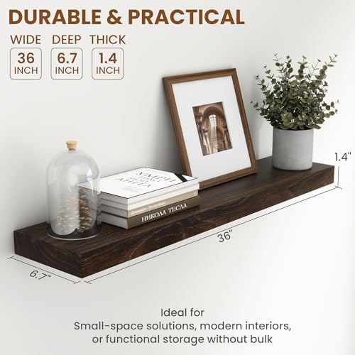 Image of Fun Memories 36 inch Elm Wood Floating Shelves for Wall, Walnut Finish, 2 Pack