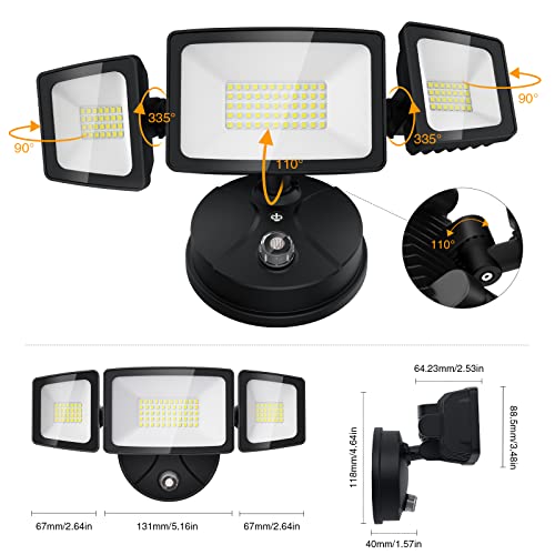 Onforu 55W Led Dusk To Dawn Security Lights, 2 Packs 5500Lm Exterior Flood Lights, Ip65 Waterproof Outdoor 3 Adjustable Heads Photocell Lights Fixture, 6500K Daylight White Floodlights #TOP5