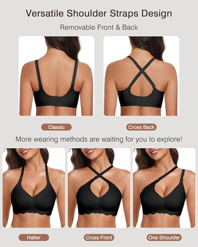 Image of Womens Wireless Jelly Bras No Underwire Support Push Up Removable Straps (U /Cross /Halter) Everyday Sports Bra
