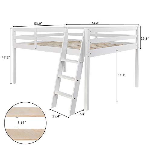 Vingli Junior Low Loft Bed With Stairs, White Wood Loft Bed Full Size For Adults, Kids And Young Teens, No Box Spring Required,Wood Slat Support #TOP6