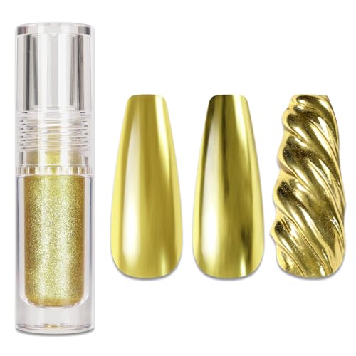 MAYCHAO 1 pó de unha cromado mágico para unhas, efeito espelhado, 1 esmalte de gel dourado com glitt