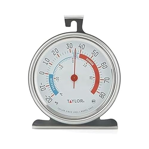 Taylor Large Dial Refrigerator Freezer Thermometer 2 Pack, 3 Inch Stainless Steel Fridge and Cooler Thermometer, Kitchen Appliance Temperature Gauge, Silver