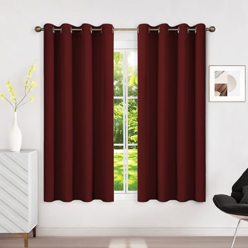 Image of Runyéla Blackout Curtains for Bedroom Eyelet 46 x 54 Inch Drop Thermal Black Out Curtain for Living Room Kitchen, 2 Panels, Burgundy Red