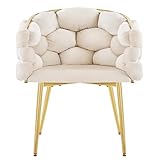 Lestarain Sessel Wohnzimmer, Armlehnensessel mit geflochtener Rückenlehne, Loungesessel Relaxsessel Lesesessel Einzelsofa, Polstersessel mit Samtbezug Metallbeinen, Beige, LUNI1018