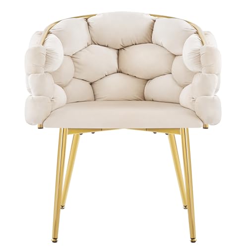 Lestarain Sessel Wohnzimmer, Armlehnensessel mit geflochtener Rückenlehne, Loungesessel Relaxsessel Lesesessel Einzelsofa, Polstersessel mit Samtbezug Metallbeinen, Beige, LUNI1018
