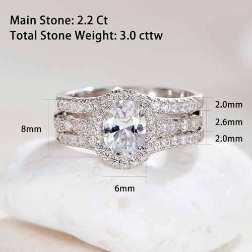 Newshe Jewellery Oval Wedding Set Cubic Zirconia Engagement Rings for Women 925 Sterling Silver Ring Enhancer Bridal Set Promise Anniversary Size 8 - Thumbnail 2