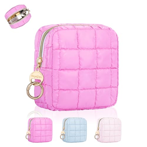 Porta Trucchi Piccola Trousse da Borsetta Ragazza Piccolo Pochette Donna Trucco Beauty Case da Viaggio Portatile Portamonete in Pelle PU con Cotone Impermeabile Donna Amica Compleanno Natale(Rose)
