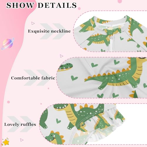 ALAZA Green Crocodile Heart Girls One Piece Swimsuit Long Sleeve Rash Guard Swimsuits UV 50+ Swimwear Zipper4