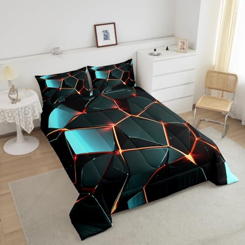 Image of Feelyou Stereoscopic Honeycomb Comforter Set Geometrics Hexagon Comforter for Kids Boys Girls Beehive Bedding Set Geometric Honeycomb Duvet Set Simplistic Room Decor Quilt King Size Boys
