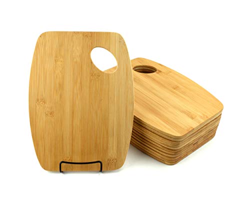 (Set Of 12) 12"X9" Round Edge Bulk Plain Bamboo Cutting Board | For Customized Engraving Gifts | Wholesale Premium Bamboo Board (With Handle) #TOP2
