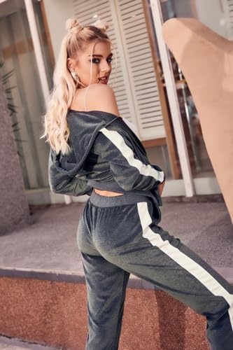 Image of LeeHanTon Sweat Suits for Women Set Comfortable Sweat Outfits Workout Suit Zip Velour Hoodie and Jogger Sport Suit
