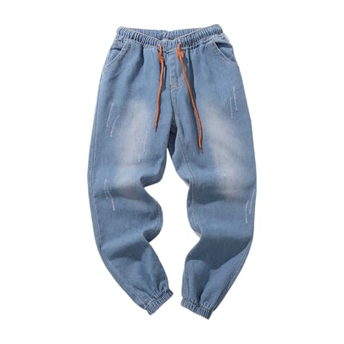 Pantalones vaqueros para hombre elásticos con goma elástica, pantalones deportivos con puños, tallas grandes, vaqueros, algodón, trekking, transpirables, cómodos, pantalones de mezclilla, relajados