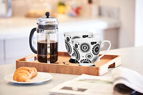 Qoutique Bone China Decorated Coffee Mugs - 20 Ounce - Set Of 4, Cups For Latte, Hot Tea, Cappuccino, Mocha, Cocoa, Mug Set, Large Coffee Mug, Black #TOP6