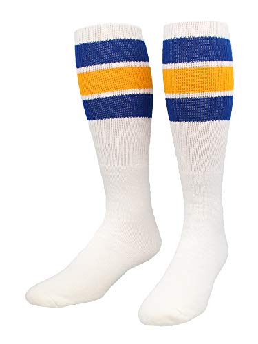 TCK Retro 3 Stripe Tube Socks (Royal/Gold, Medium)