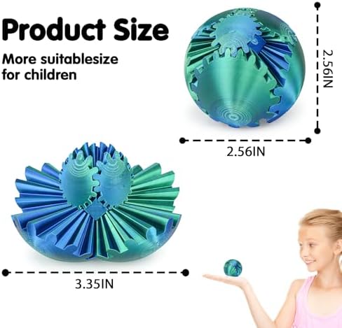Gear Ball 3D Printed Spin Ball or Cube Fidget Toy,Gear Sphere Fidget Toy,Fidget Ball Gear Toy for Stress and Anxiety Relief, Stress Ball GearSphere Desk Toy for Adults (Blue Green, 2.3 Inch) - 4