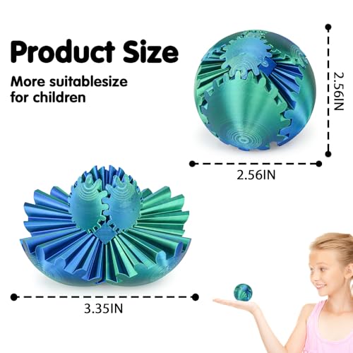 Image of Gear Ball 3D Printed Cube Fidget Toy,Gear Sphere Fidget Toys,Sensory Toys for Stress and Anxiety Relief, Desk Toy Fidget Spinners,Stocking Stuffers for Adults & Kids Gift(Blue Green, 2.3 Inch)