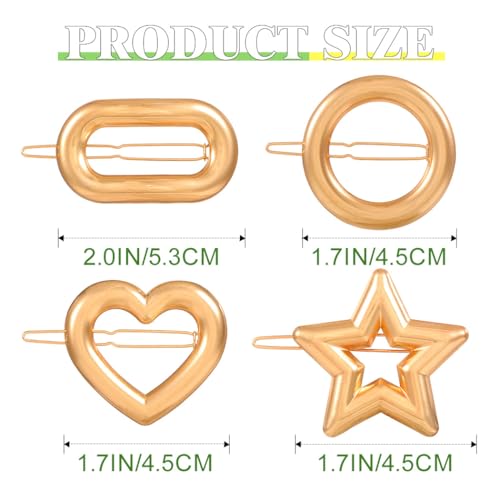 JONKY 4 piezas Pinzas de Pelo Metálicas Geométricas Doradas en Formas Redonda, Estrella, Corazón y Ovaladas para Mujeres (1-Dorado) miniatura 4