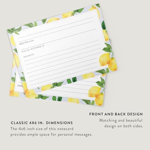 50 Dashleigh Modern Lemon and Blue Recipe Cards, Double Sided