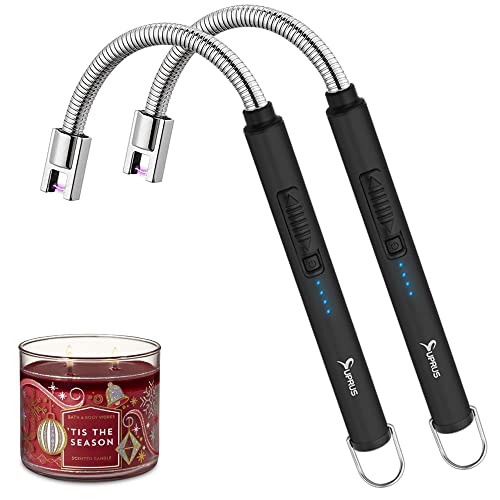 SUPRUS Electric Arc Lighter Rechargeable USB Lighter with Flexible Neck and LED Battery Display Safety Switch for Candle Camping Cooking BBQs (Black)
