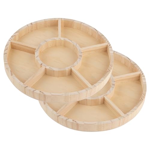 Wooden Candy Platters - Set of 2 10 Round Bamboo Serving Trays for Parties Events and Home Decor - 6 Compartment Candy and Snack Organizer (2 Pack)