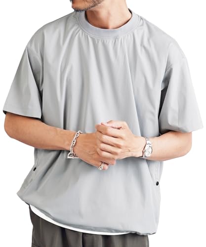 [JIGGYS SHOP] ジギーズショップ ポリエステルタフタコードシャーリング半袖プルオーバー｜M ライトグレー 半袖Tシャツ メンズ スポーツ アウトドア アクティブ クルーネック ウォームアップ 無地 ナイロン シンプル 大人 カジュアル 黒 軽い 薄手 夏服 - JIGGYS SHOP - 商品画像