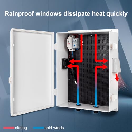 Image of Namunanee Outdoor Electrical Box with Thermostat and Fan, ABS Water Resistant Enclosure with Internal Mounting Panel & Hinged Cover, 18.1 inch H* 12.6 inch L* 6.3 inch W, Plug & Play.