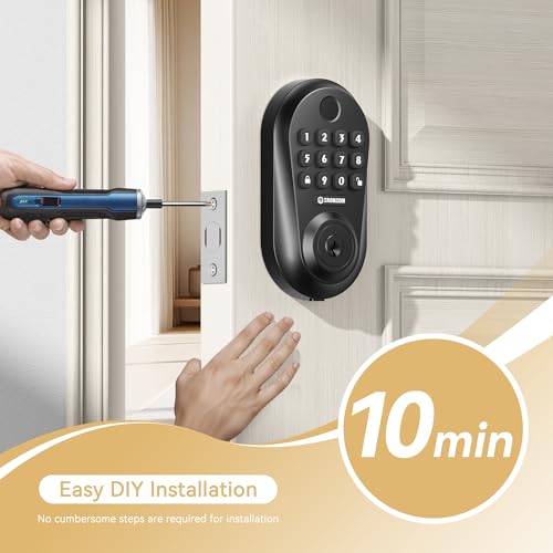 Image of Keyless Entry Door Lock - 350Y 5-in-1 Fingerprint Smart Locks for Front Door,Keyless Entry Door Lock with Keypad Deadbolt, Biometric Electronic Lock for Front Door