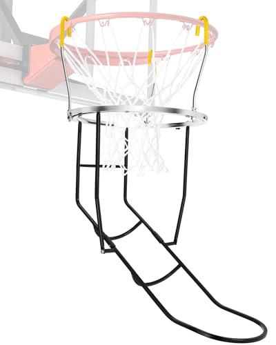 Heavy Duty Basketball Shot Trainer Rebounder, Upgraded Basketball Return Attachment with 360° Rotating Chute, Portable Ball Returns Training Aid Fits Standard 18