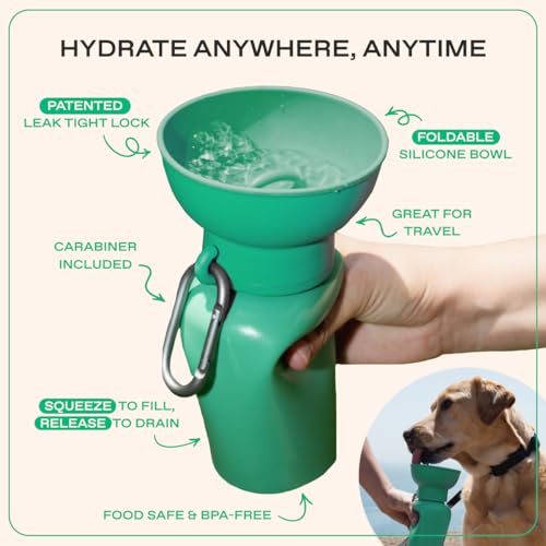 Image of Springer Flip Dog Water Bottle | Portable Drinking Feeder with Foldable Food-Grade Silicone Bowl | One-Hand Squeeze & Leak-Proof | BPA-Free 20oz | Walking, Hiking & Camping | Puppy Essentials