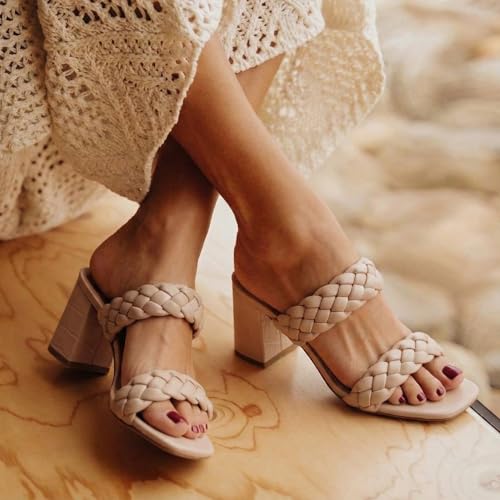 Image of Dunes Iris Chunky Braided Heel Sandals for Women, Block Heel Square Toe Summer Sandals with Memory Foam
