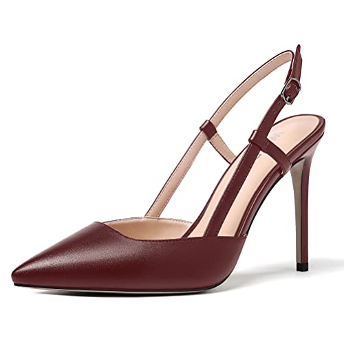 WAYDERNS Women's Buckle Matte Pointed Toe Ankle Strap Solid Slingback Stiletto High Heel Pumps Shoes 4 Inch