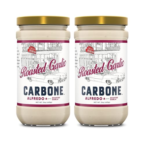 Carbone Roasted Garlic Alfredo Pasta Sauce | Creamy Blend of Parmesan and Romano Cheese | Low Carb, Gluten Free | 15 Fl Oz (Pack of 2)