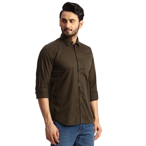 Image of Parx Men's Pure Cotton Solid Pattern Slim Fit Semi Cutaway Collar Full Sleeve Casual Shirt