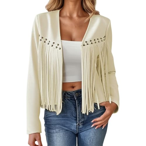 Faux Suede Jacket Women Fringe Jacket Cropped Coat Western Cowgirl Outfit - image 1