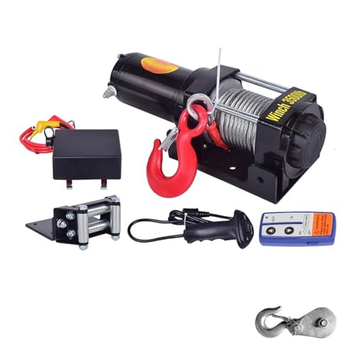 Image of Portable Small Electric Hoist, Electric Vehicle-Mounted Crane Winch, Off-Road Vehicle Self-Rescue Winch (3500 Lbs Dual Switch)