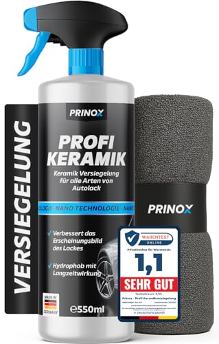 Prinox Profi Keramikversiegelung Auto Set 550 ml inkl. Mikrofasertuch - Keramik Versiegelung für perfekten Glanz mit Versiegelungs-Effekt - Premium Lackversiegelung, Flüssigglas für alle Lacke