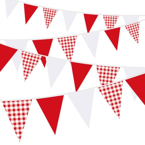 NOVWANG 52.5ft Carnival Pennant Banner Flags Red and White Checkered Flag Banner Gingham Bunting for Carnival Theme Party Decorations Circus Picnic BBQ Birthday Decor