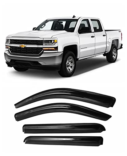 Jsp Car Accessories Rain Guards For Silverado Crew Cab 4Dr 2014-2018, Full-Size Side Window Vent Visor Wind Deflectors Sun Shade, Tinted Smoke, Outside Tape Mount Shatterproof Acrylic, Set Of 4 #TOP17